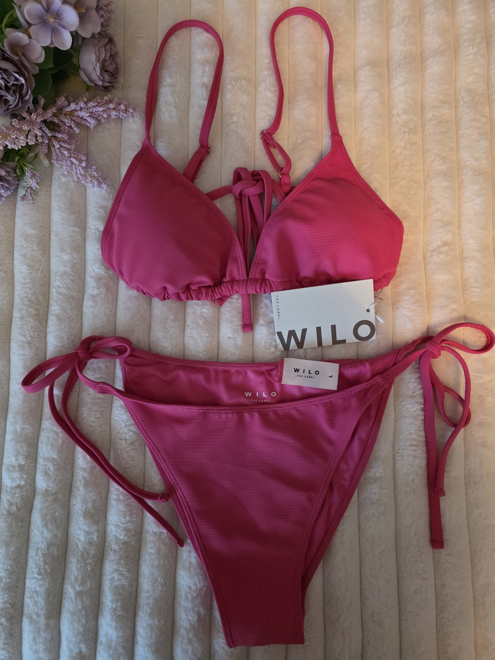 WILO Women's Hot Pink Tie-Side Bikini Set